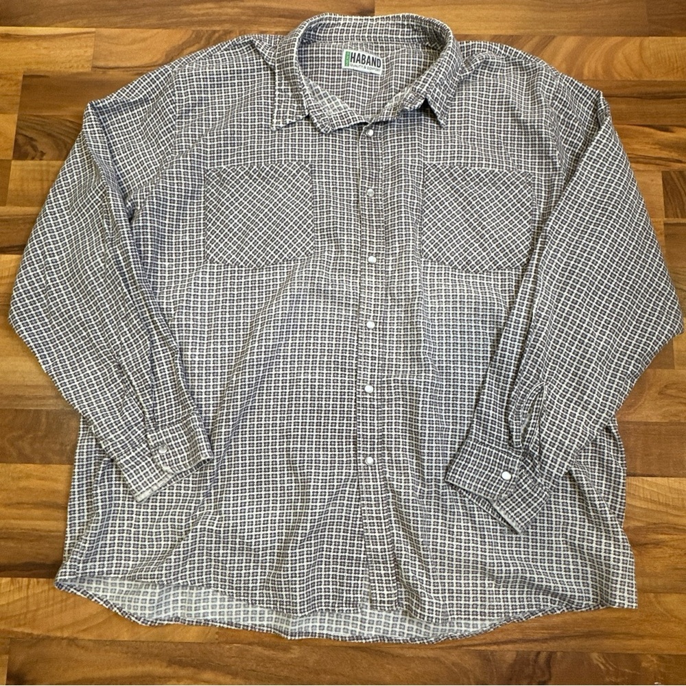 Haband Quality Comfort Button Down Mother Of‎ Pearl Buttons 2XL Gray & White